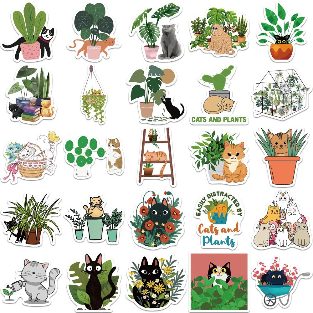 Set 50 Cái STICKER Cat &amp; Tree Chống Thấm Nước Trang Trí Điện Thoại , Laptop , Vali Siêu Cute