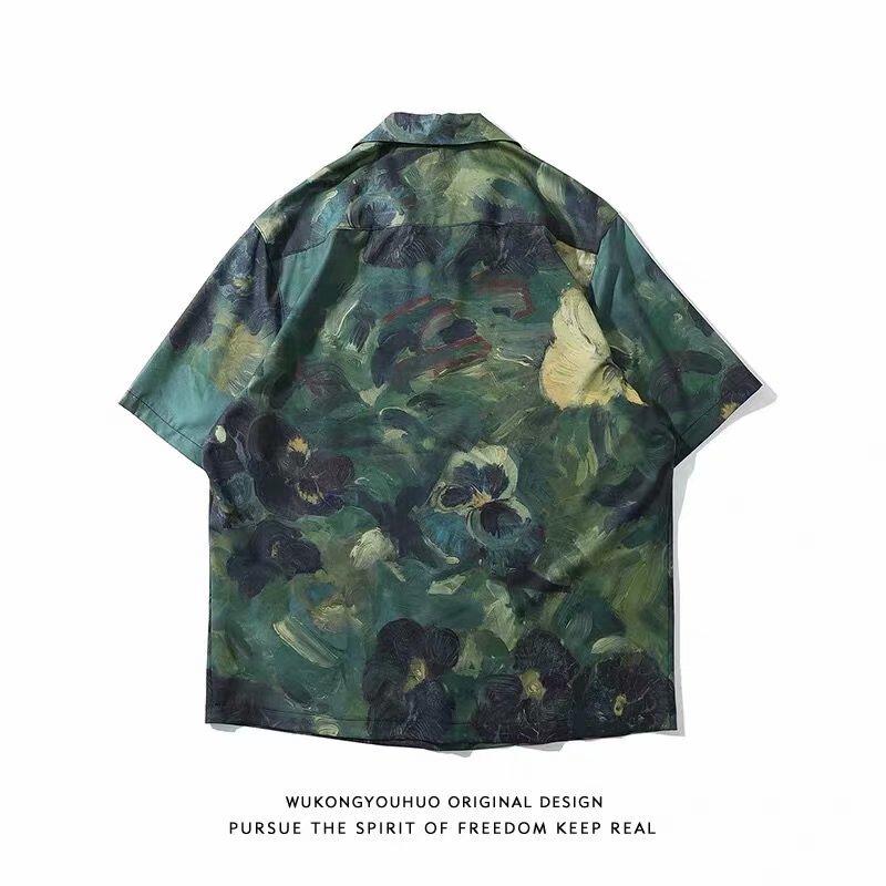 Áo sơ mi nam ngắn tay form rộng in họa tiết thời trang