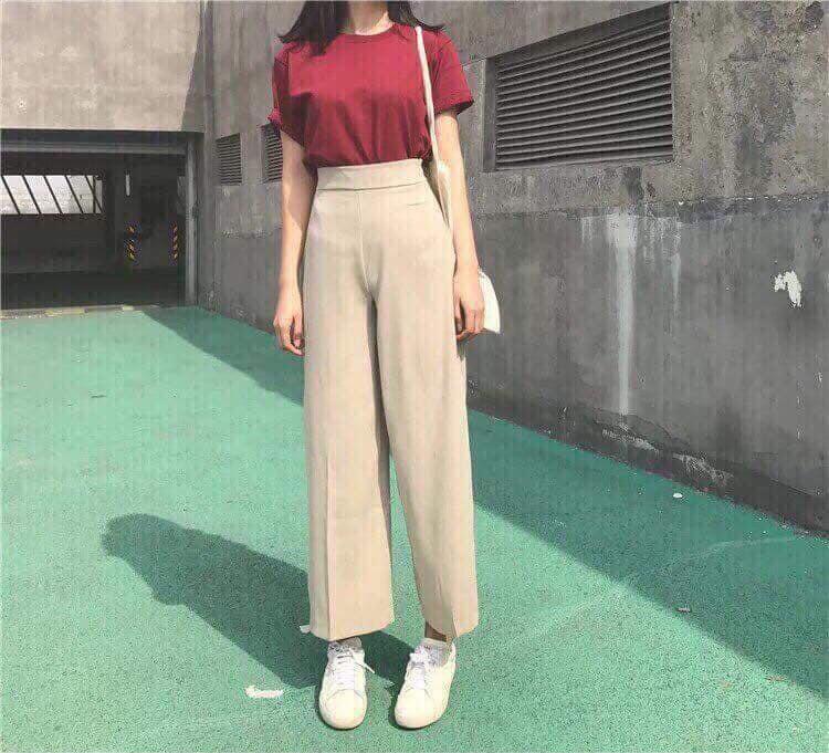 quần vải  dáng suông khóa sườn sang chảnh