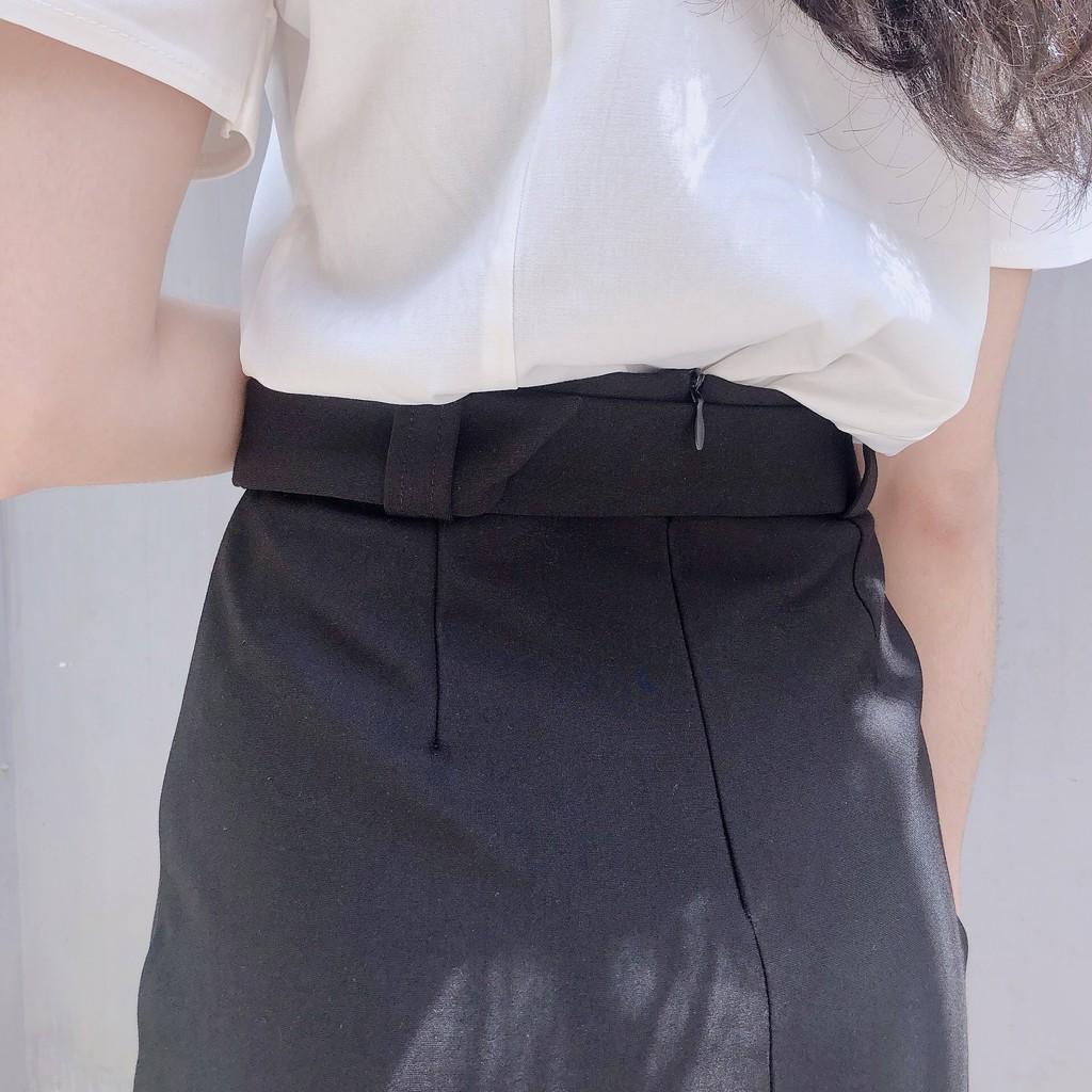 Chân váy công sở dài bigsize kèm belt màu đen dài 63cm 