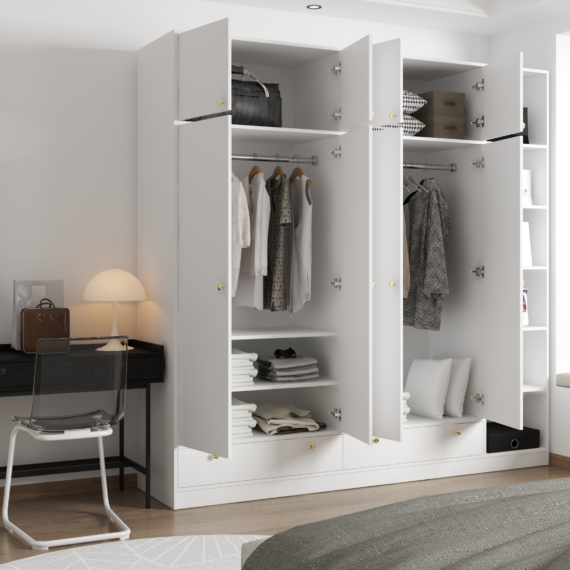 ELEGANT, Tủ quần áo 4 cửa mở 2m2x2m2 , 220cm x 54cm x 220cm , TCM_045