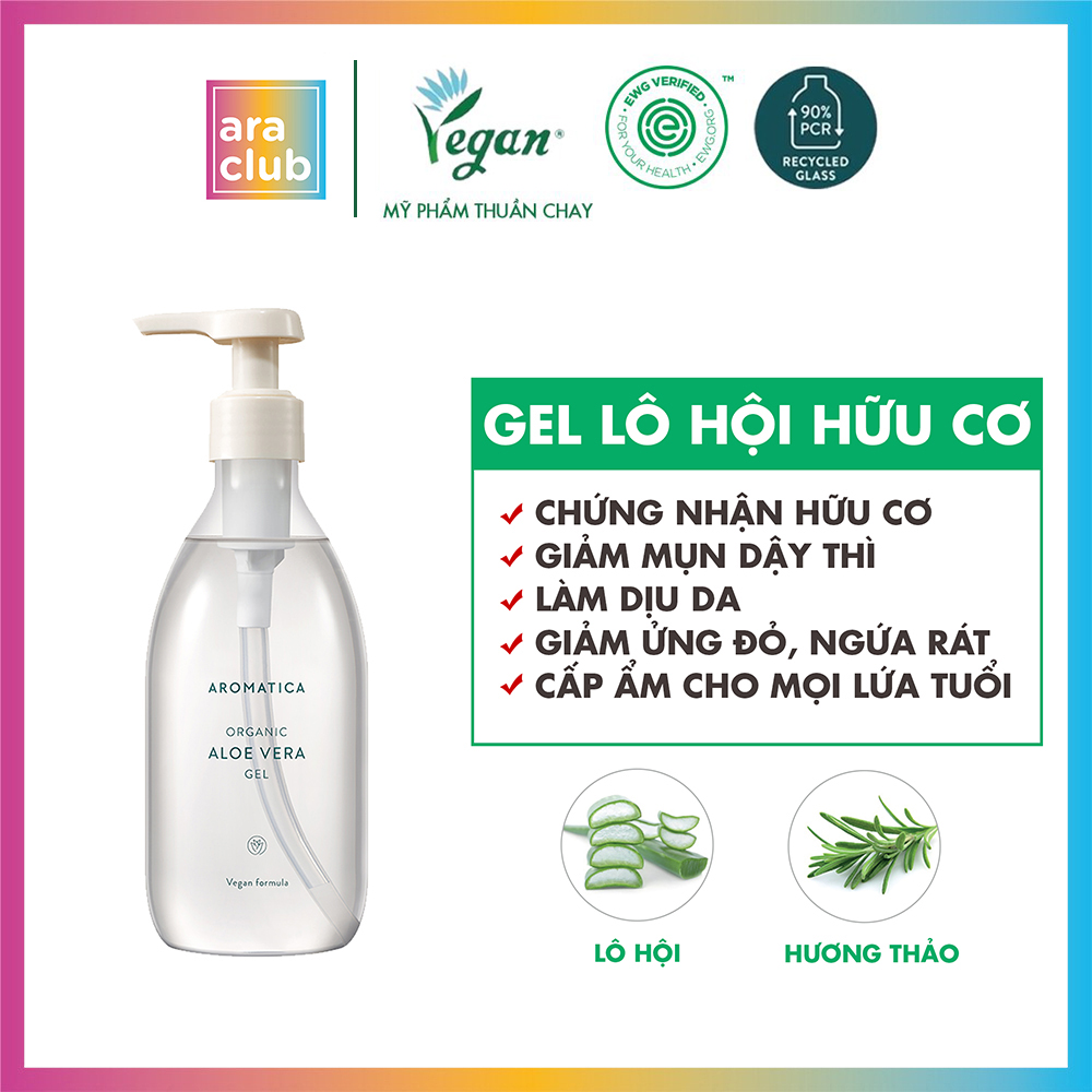 Gel Lô Hội Hữu Cơ Dưỡng Ẩm Mặt Và Toàn Thân Aromatica Organic Aloe Vera Gel 300ml