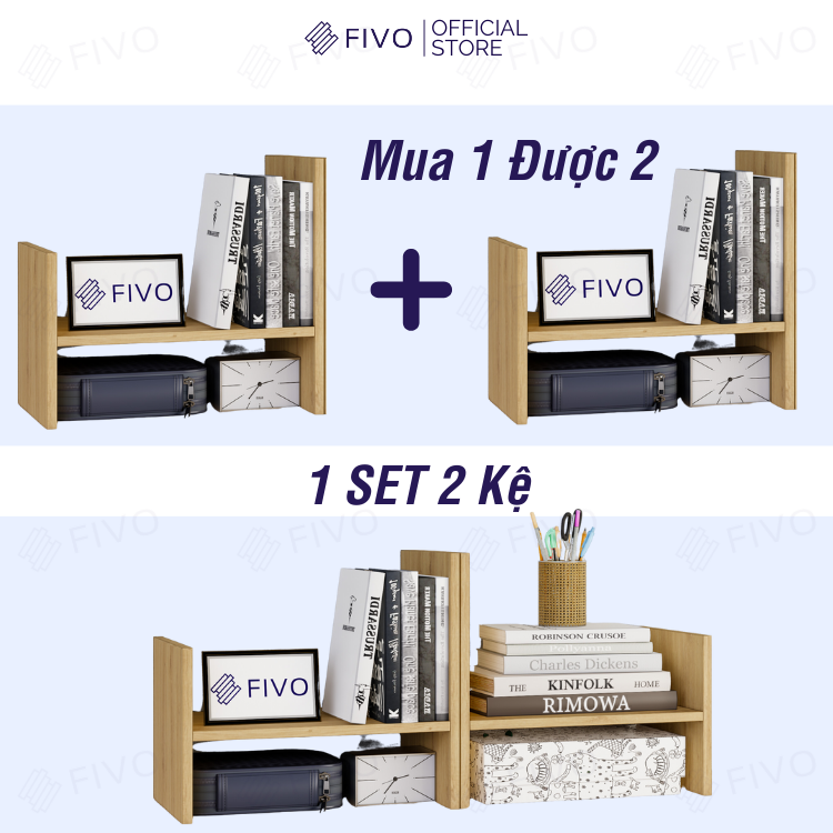 Kệ Sách Gỗ Mini Để Bàn Làm Việc FB24 FIVO, Lắp Ráp Đơn Giản, Với 8 Kiểu Dáng Điều Chỉnh