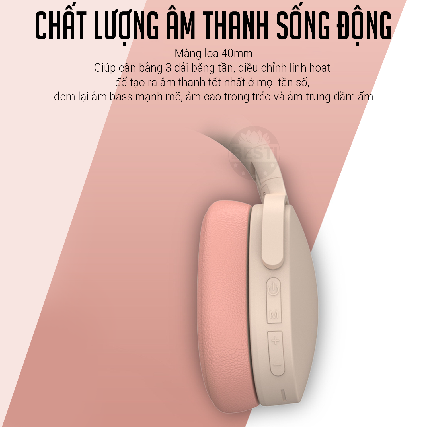 Tai Nghe Chụp Tai Bluetooth Thời Trang Và Phong Cách Âm Bass Ấm Sống Động Có Mic Đàm Thoại Besti – Hàng Chính Hãng