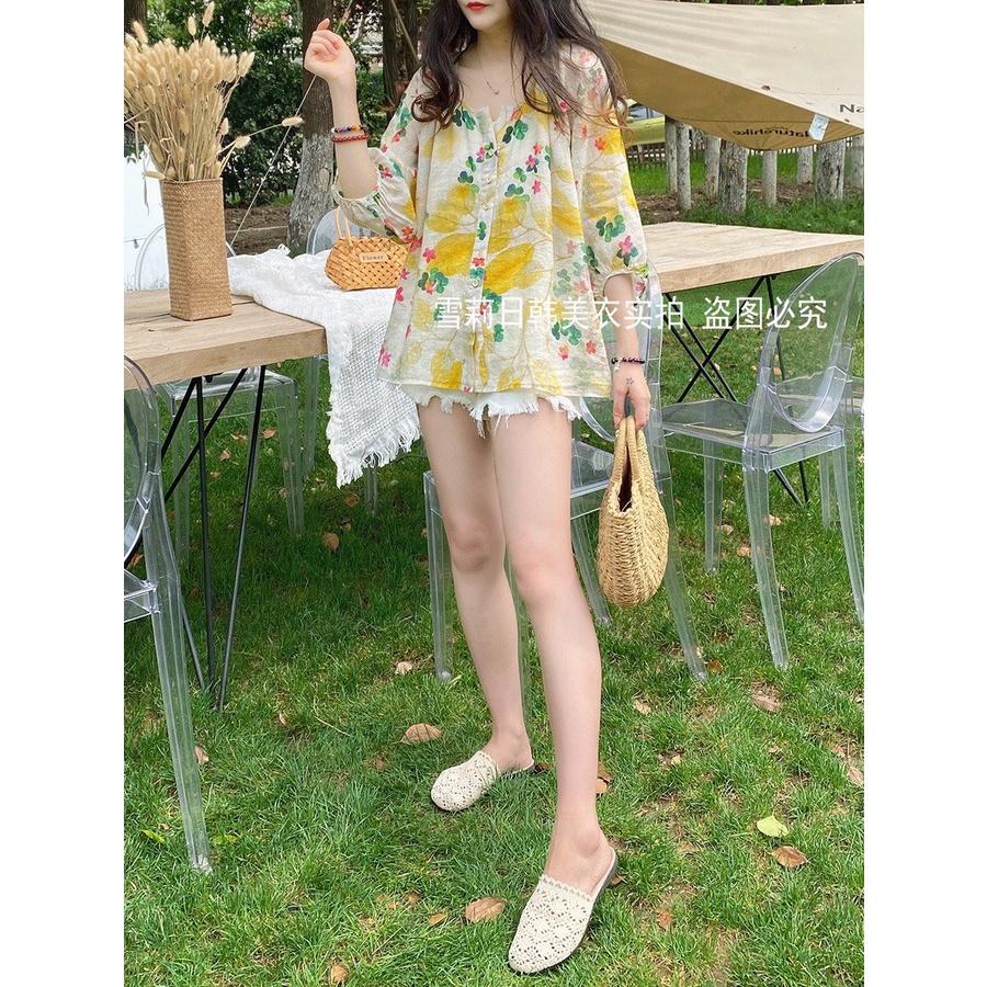 ÁO SƠ MI HOA CỔ TRỤ TAY LỞ