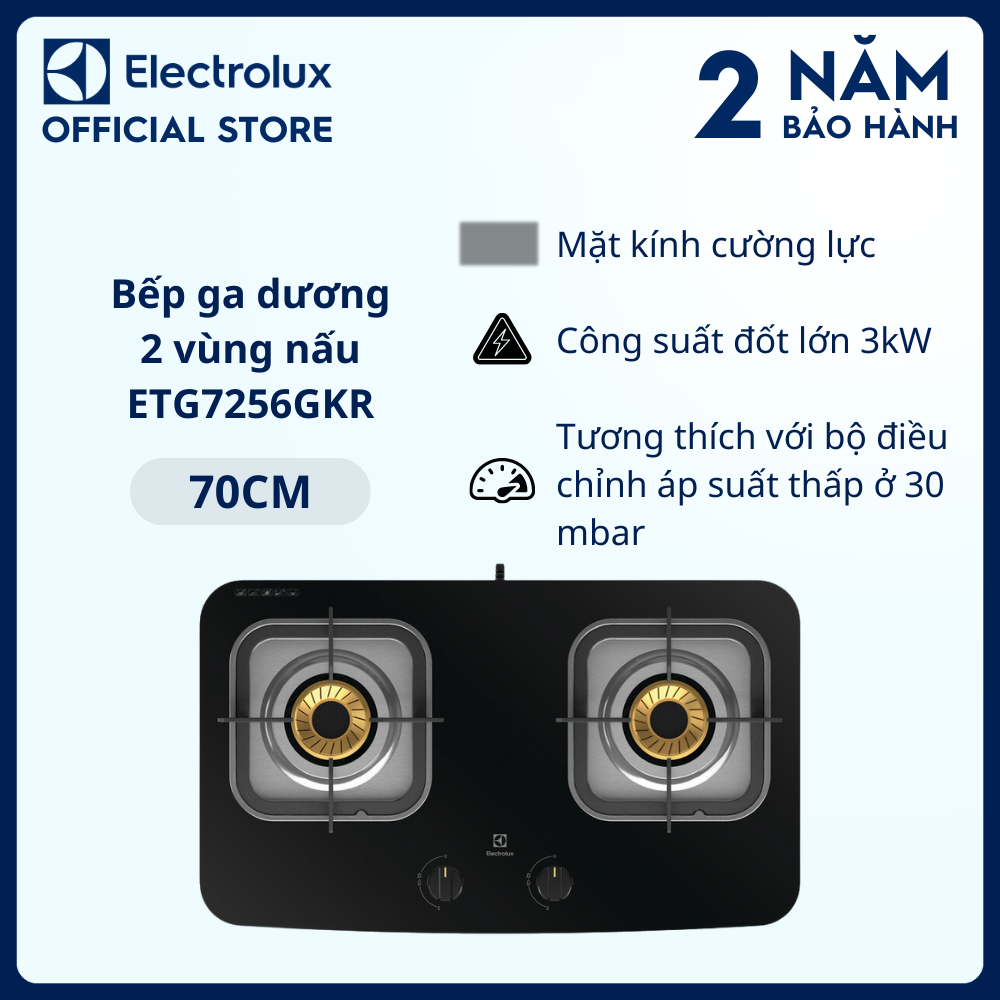 Bếp ga dương Electrolux 70cm UltimateTaste 300 với 2 vùng nấu ETG7256GKR, Điều khiển dễ dàng, Thiết kế chắc chắn và ổn định [Hàng chính hãng]