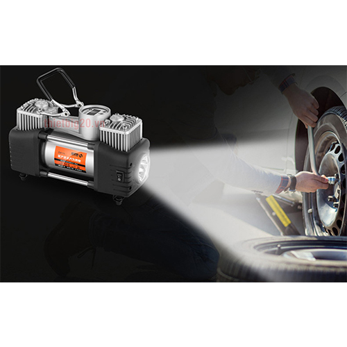 MÁY BƠM LỐP 2 XI-LANH TỐC ĐỘ CAO, TÍCH HỢP ĐÈN PIN, ĐỒNG HỒ ĐIỆN TỬ, KÈM BỘ VALI CỨU HỘ LỐP KHẨN CẤP