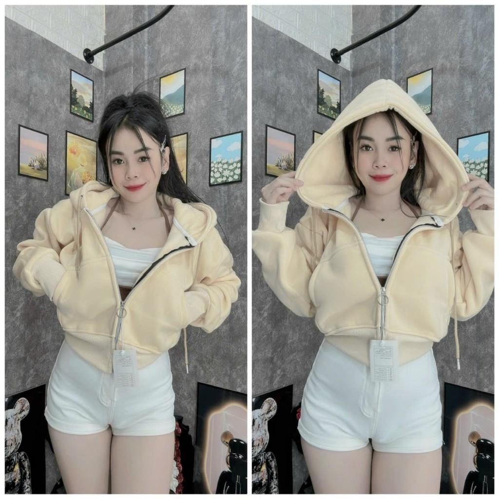 Áo khoác nỉ croptop tay dài trơn có mũ chùm đẹp hàng rất đẹp-A2029 - Màu 6