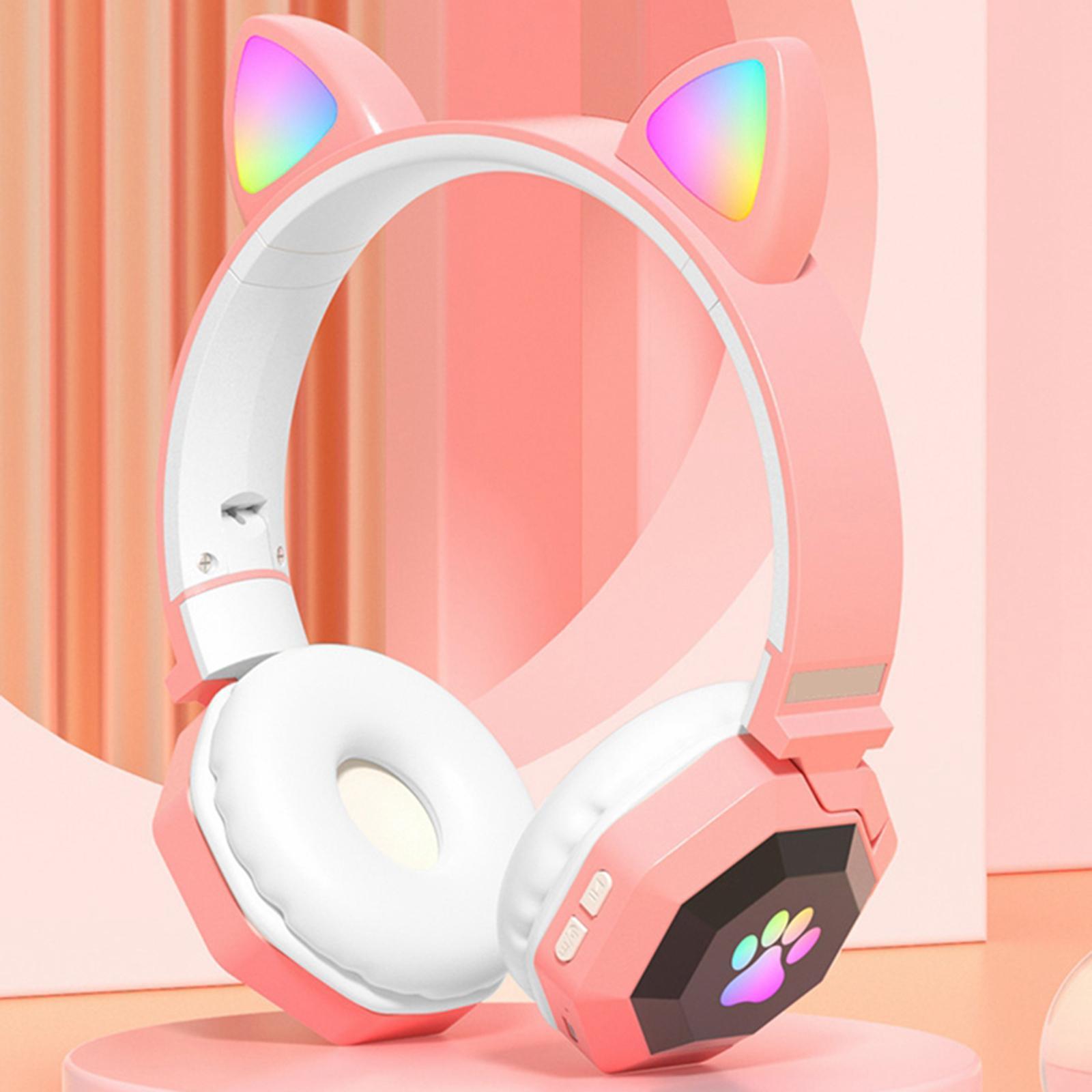 Cat Ear Wireless Headphones LED Light  for Online Teaching PC pink