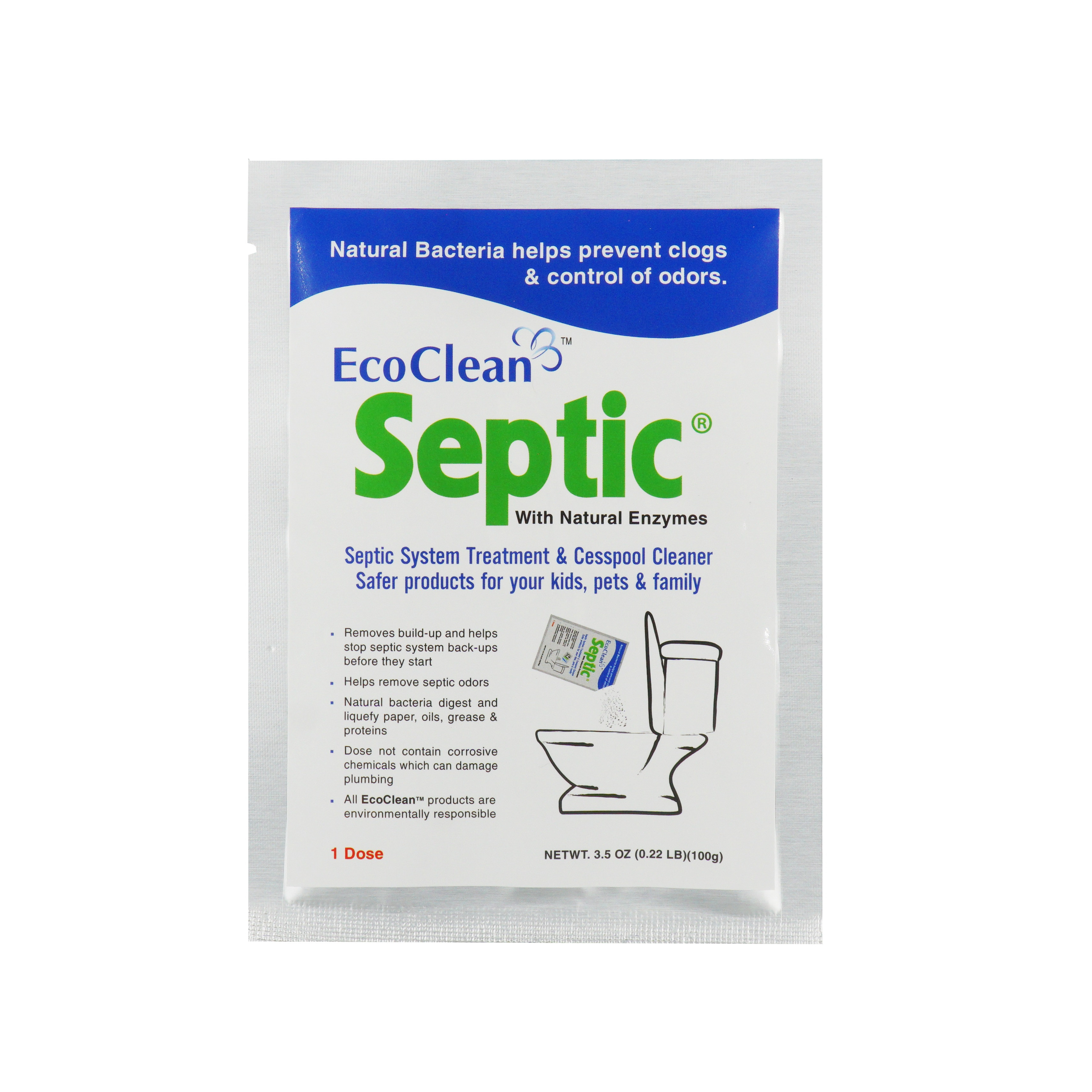 Vi Sinh Xử Lý Hầm Cầu, Bể Phốt Bị Đầy - EcoClean Septic - Nhập Khẩu Mỹ - Túi 100gram