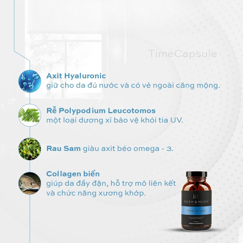 Viên Uống chống lão hoá, mờ nám, sáng da - Hush & Hush Time Capsule 60 Viên