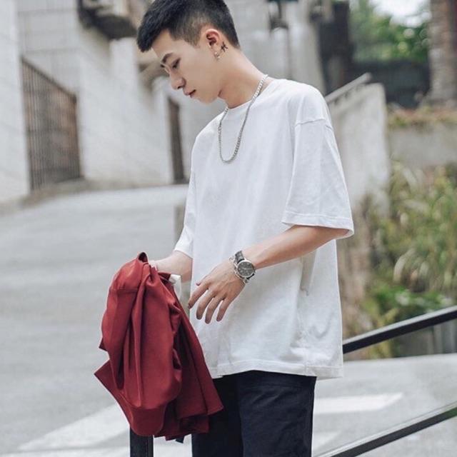 Áo thun tay lỡ form rộng áo phông nam nữ oversize T shirt TRƠN chất cotton mềm mịn dày dặn form 50-70kg mặc