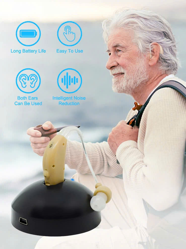 Tai Nghe Trợ Thính, Máy Trợ Thính Không Dây Có Sạc Cho Người Già Điếc Nặng có chỉnh âm lượng có khử ồn