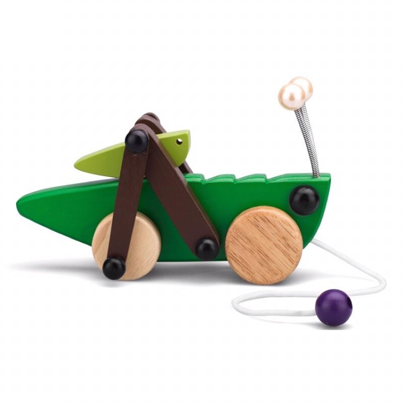 Đồ chơi con châu chấu kéo dây chuyển động vui nhộn, đồ chơi cào cào kéo dây có khớp rèn thể chất vận động cho bé