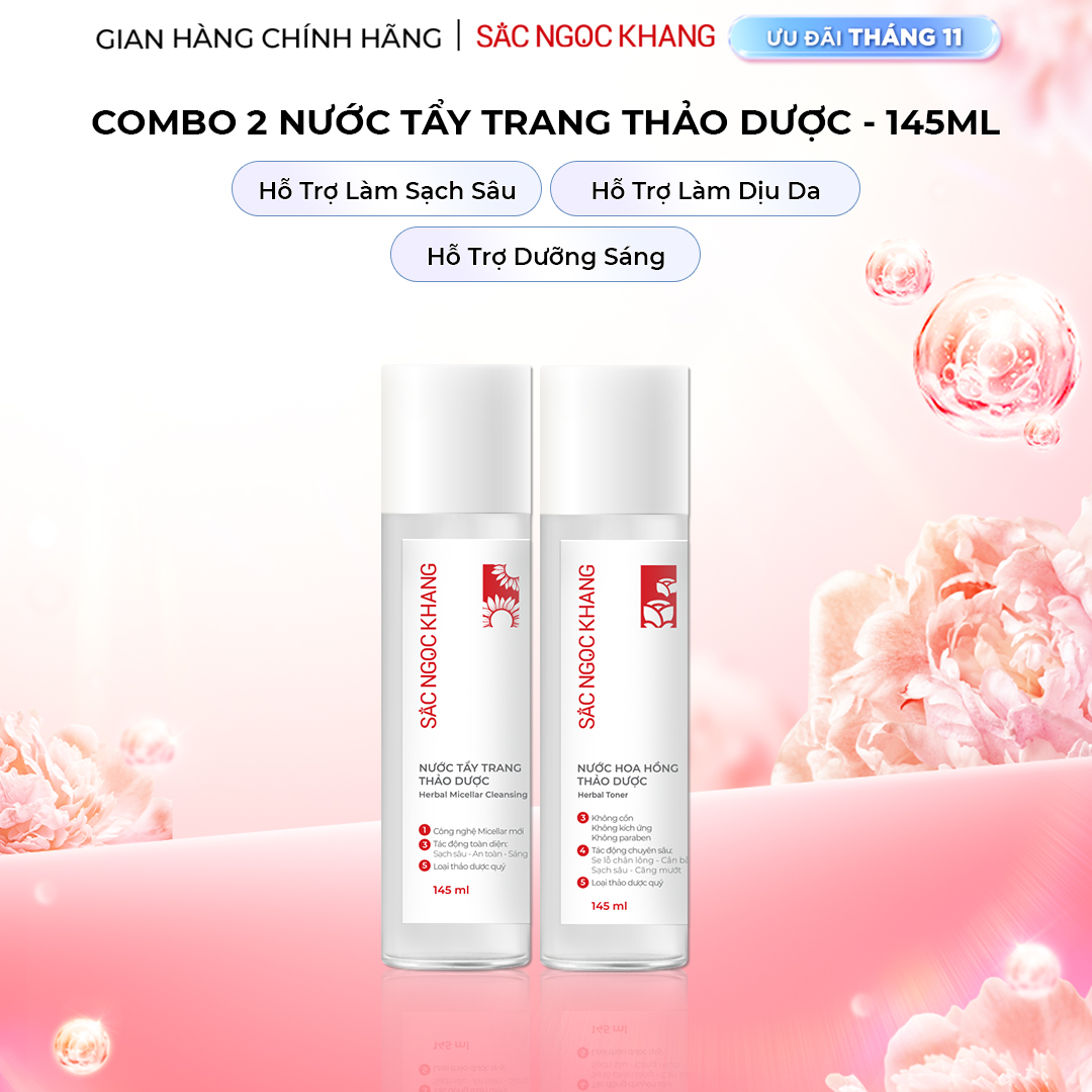 Bộ đôi làm sạch và dưỡng ẩm Sắc Ngọc Khang Nước tẩy trang 145ml   Nước hoa hồng 145ml
