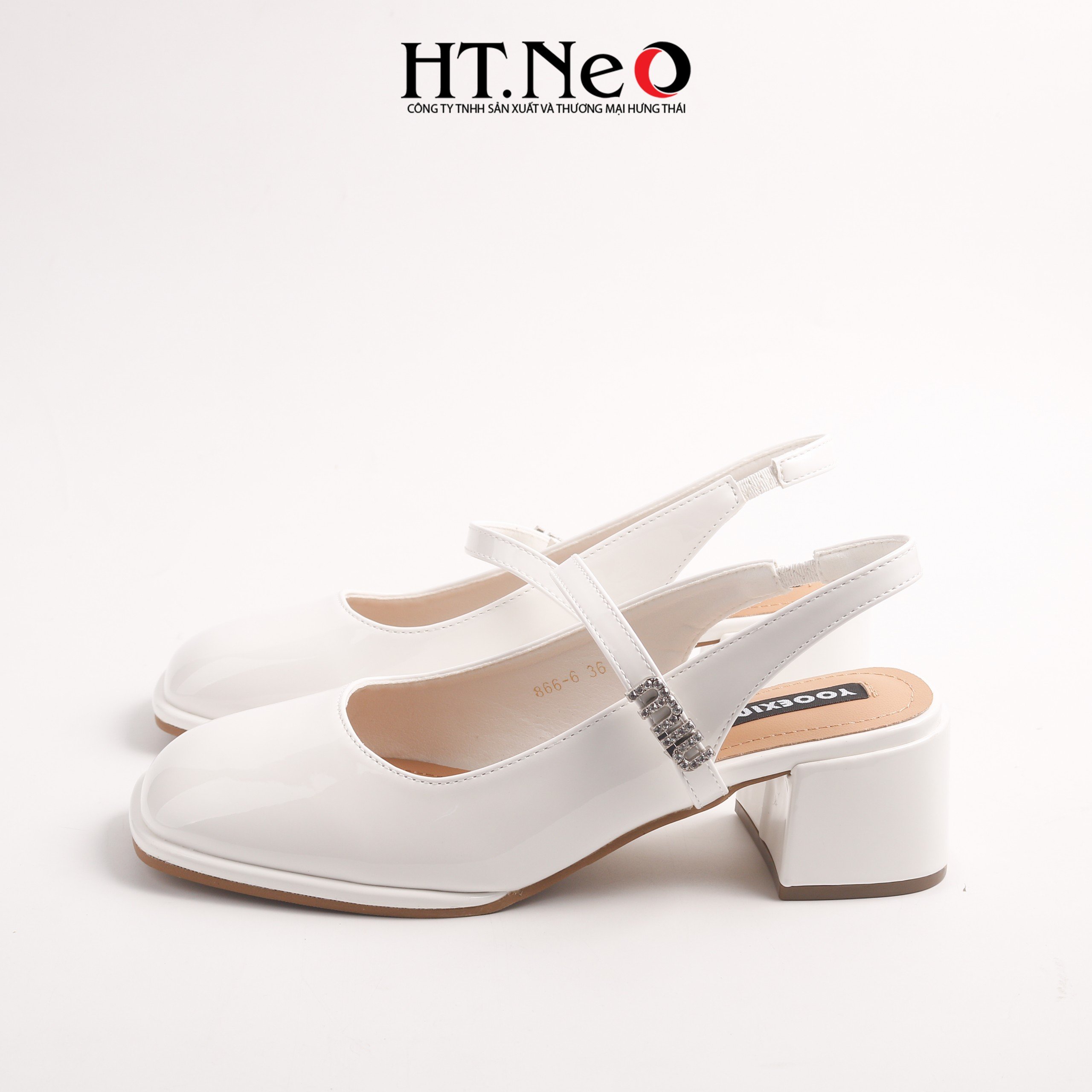 Sandal nữ gót trụ 5,5cm, mũi vuông, chất da bóng, sandal nữ quai đá MIU có quai hậu, thiết kế đơn giản, lót trong êm ái, cực dễ đi, vừa thoải mái, êm chân lại chắc chắn SDN230