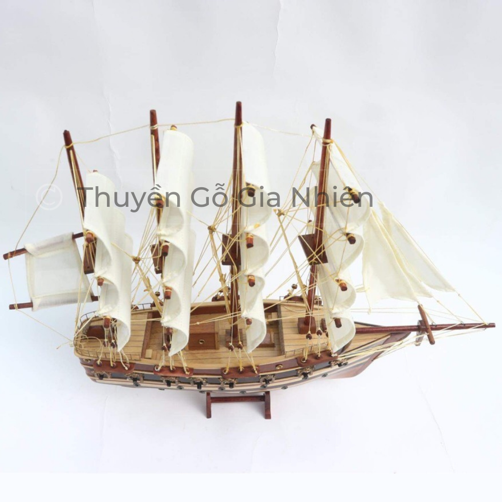Mô Hình Thuyền Gỗ Trang Trí Phong Thủy Dạng Thuyền Cổ France II Buồm Trắng - Loại 2 - Chính Hãng, Hàng Xuất Khẩu Chất Lượng Cao
