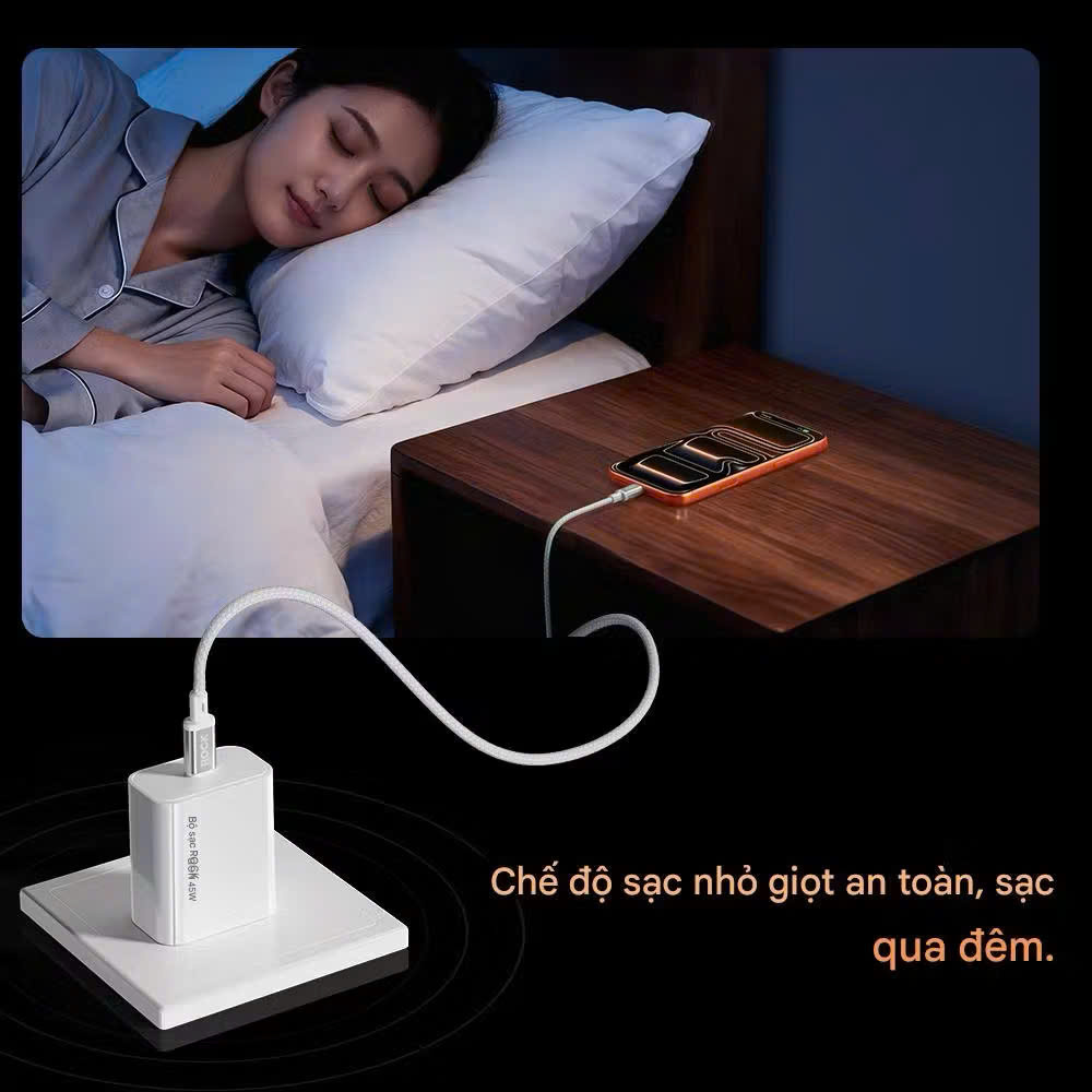 Bộ sạc nhanh cho điện thoại Rockspace T45 củ PD 45W và dây dù type C - Hàng chính hãng bảo hành 12 tháng