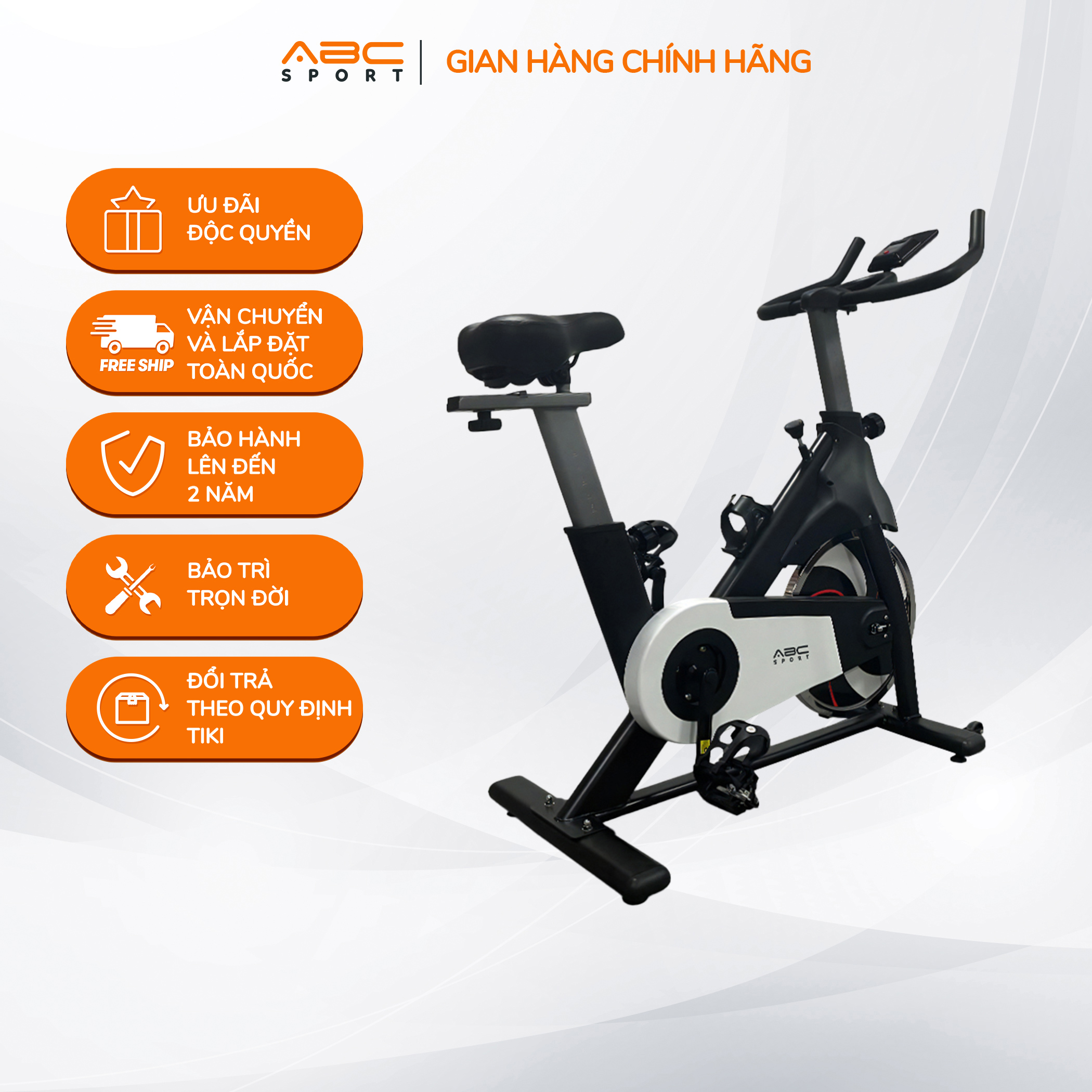 Xe đạp tập ABCSport H05 khung xe vững chãi chịu lực tốt, bánh đà 6kg chịu lực tốt, dễ dàng theo dõi các chỉ số tập luyện