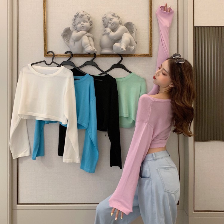 Áo Thun Tay Dài Croptop Nữ Korean Fashion