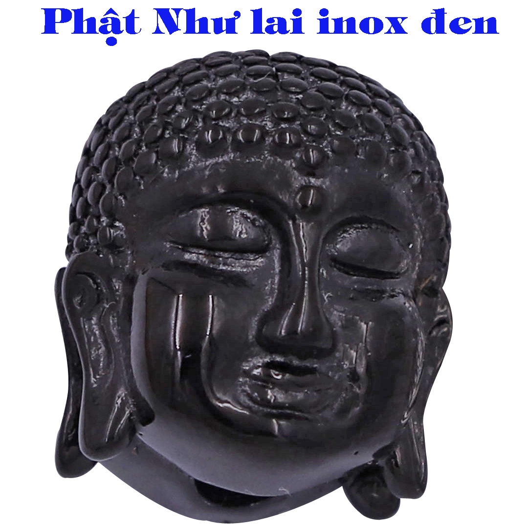 Vòng chuỗi đeo tay đá thạch anh tím than 12 ly charm đầu Phật Như lai inox đen, Như lai Phật tổ, vòng chuỗi phong thủy, A DI ĐÀ