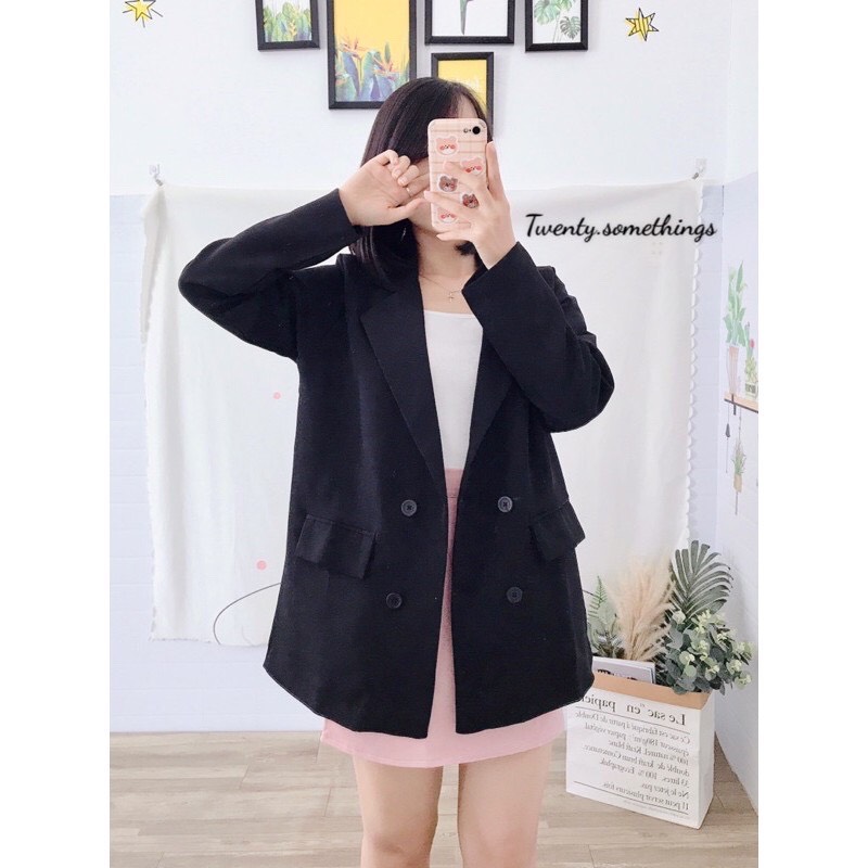 ÁO BLAZER ĐEN 2 LỚP ULZZANG HÀN QUỐC (ảnh thật/sẵn/có video)