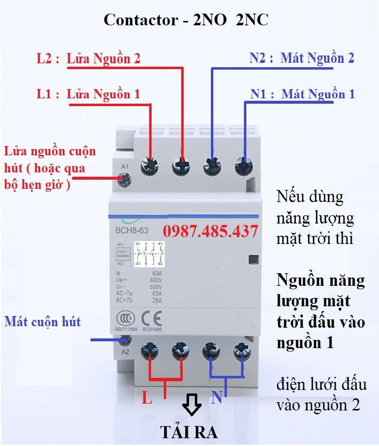 Khởi động từ 2NO 2NC 100A - 63A - Contactor 2NC 2NO Dùng chuyển mạch tự động 2 nguồn điện