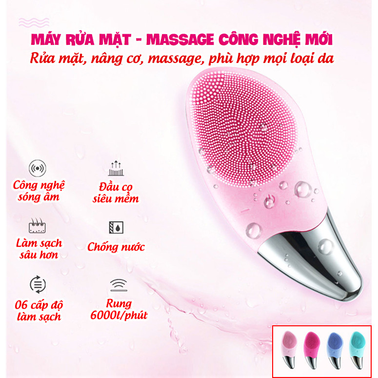 Máy rửa mặt - Máy massage mặt nâng cơ - Máy rửa mặt nâng cơ sóng âm + TẶNG BĂNG ĐÔ QUẤN ĐẦU - Pin sạc dùng đến 15 ngày - Chống nước hiệu quả