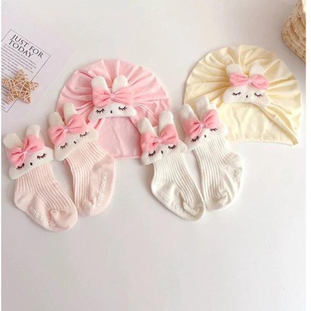 Set Mũ Turban Kèm Tất Cao Cổ hình Gấu, Thỏ ChicBaby Có Chống Trơn Trượt Dễ Thương Cho Bé Gái