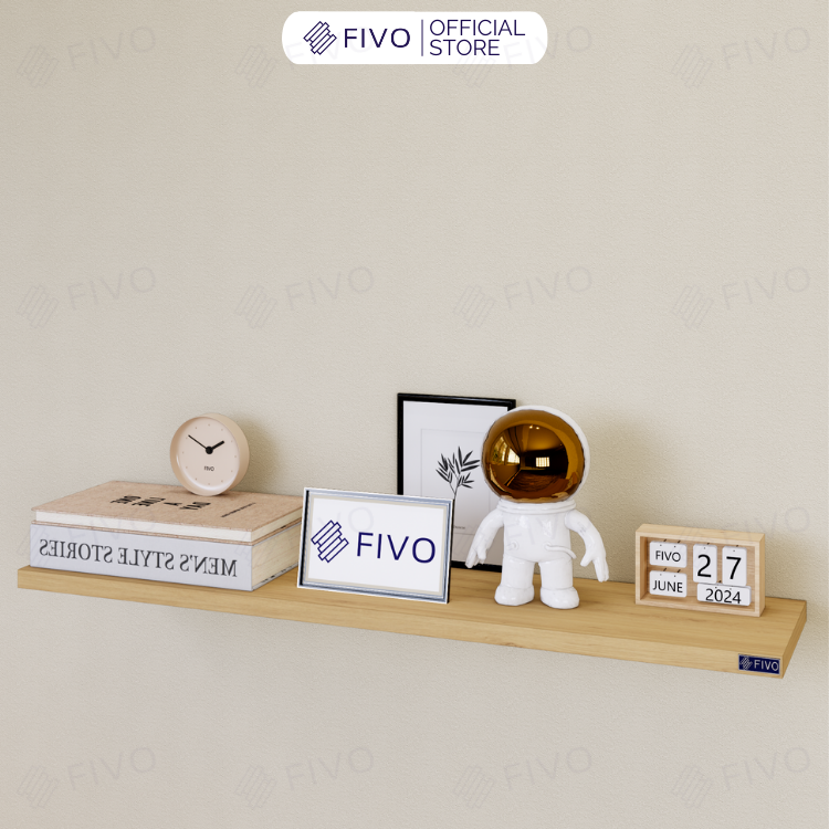 Kệ Treo Tường Trang Trí Decor Fivo Mã Fb41 Chất Liệu Gỗ Chống Ẩm Dày 17Mm, Tiết Kiệm Diện Tích, Đinh Âm Tường Chắc Chắn - Màu Gỗ 60X15Cm