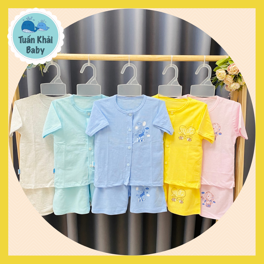 Combo 3 Bộ quần áo sơ sinh cotton Thái Hà Thịnh - Mẫu Áo Tay Ngắn Cài Giữa - Size 1-5 cho bé sơ sinh -12kg