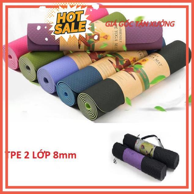 Thảm tập yoga 2 lớp TPE dày 6mm siêu bền kèm túi đựng thảm