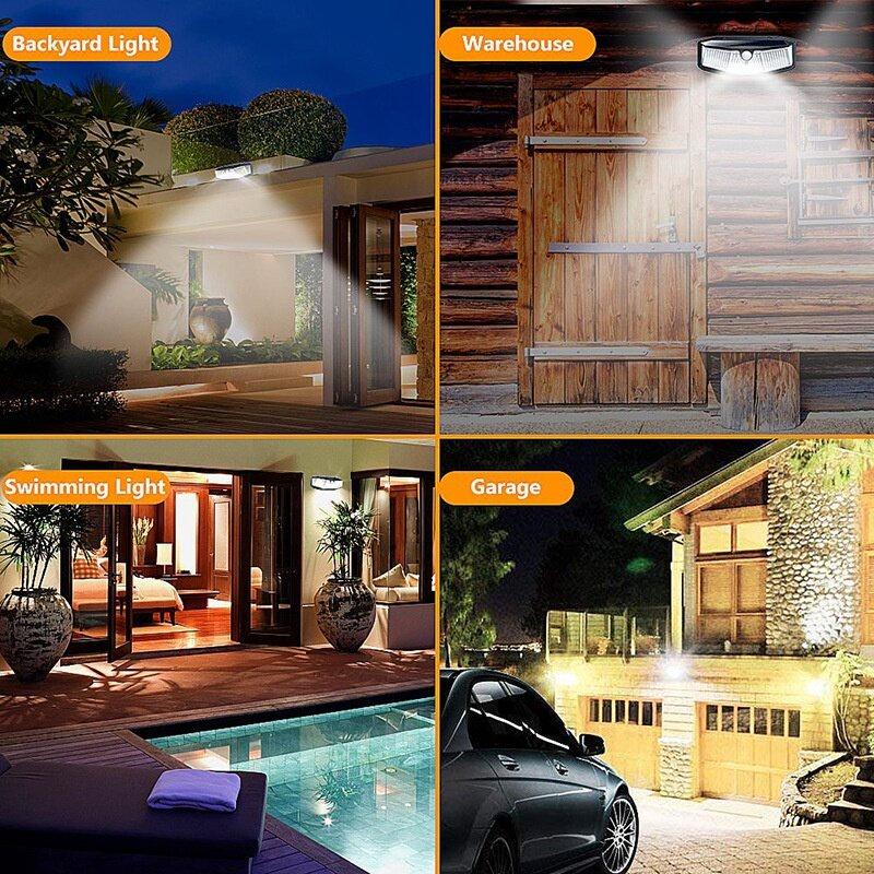 Đèn LED 308 bóng 3 chế độ gắn tường sử dụng năng lượng mặt trời cảm biến chuyển động chống thấm nước dùng ngoài trời