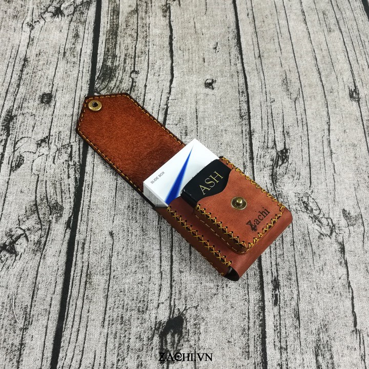 Bao da đựng thuốc lá kiêm zippo da bò thật 100% handmade - BT223