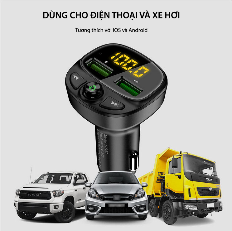 Floveme bộ sạc ô tô đa chức năng cho điện thoại bộ phát sóng fm không dây bluetooth máy nghe nhạc mp3 bộ sạc usb kép thẻ nhớ tf tay bộ phụ kiện ô tô miễn phí - Hàng chính hãng