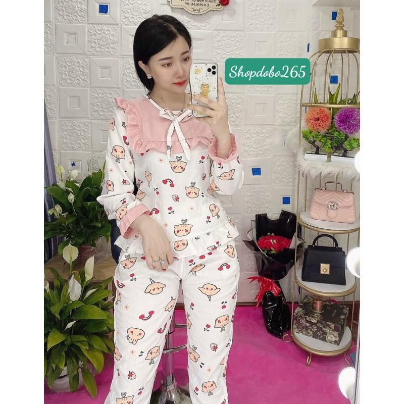 Đồ bộ nữ,đồ ngủ,đồ bộ mặc nhà vải xốp tay dài họa tiết dễ thương.