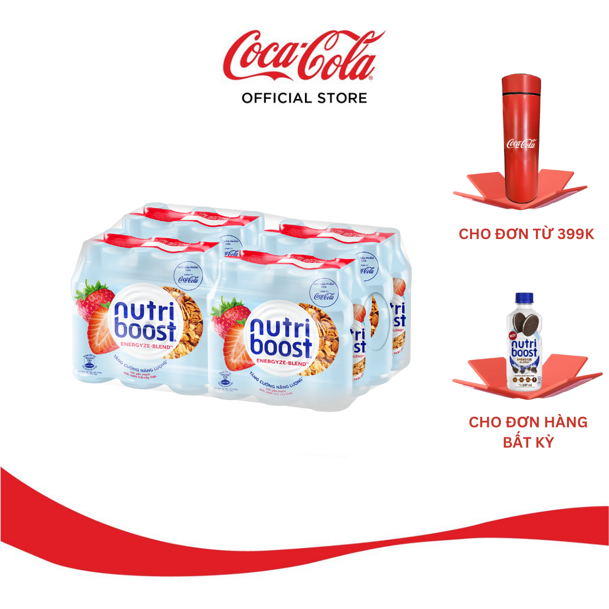 Lốc 24 Chai Sữa Trái Cây Nutriboost Thế Hệ Mới Hương Dâu 297ml/Chai Sale 4.4 Coca-Cola Official Store