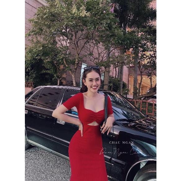 ĐẦM MIDI KHOÉT BỤNG XẺ ĐÙI