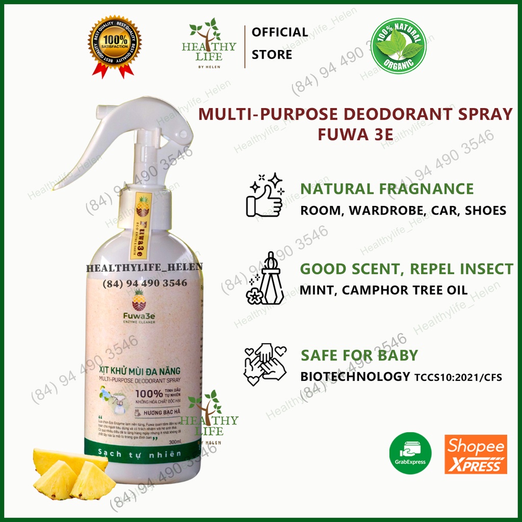 Xịt Khử Mùi Đa Năng Eco-Enzyme 300ml Hương Bạc Hà Bảo Vệ Trẻ Em , xua đuổ muỗi, côn trùng,Tốt Cho Sức Khỏe Môi Trường Xanh Sạch Đẹp