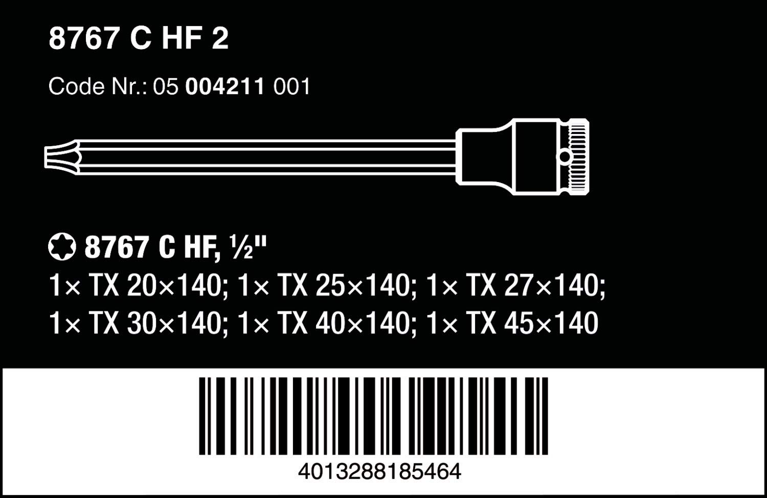 Bộ tuýp đầu vít hoa thị dài 1/2&quot; ,6 cái, với chức năng giữ 8767 C TORX HF 2 Wera 05004211001