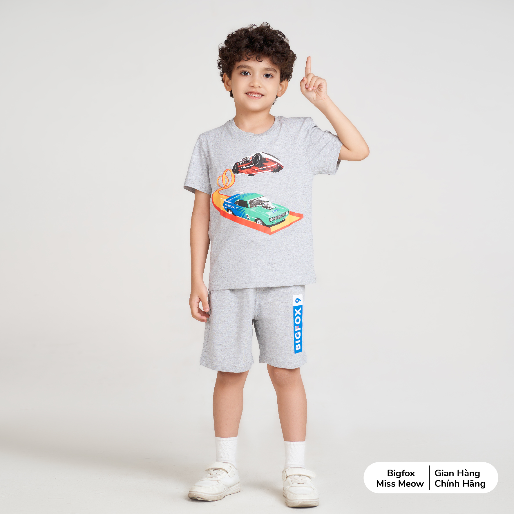 Bộ quần áo bé trai Bigfox Miss Meow mùa hè kiểu cộc tay chất cotton xuất Hàn in ô tô size đại 3,9,11 tuổi 25kg 40kg 1928