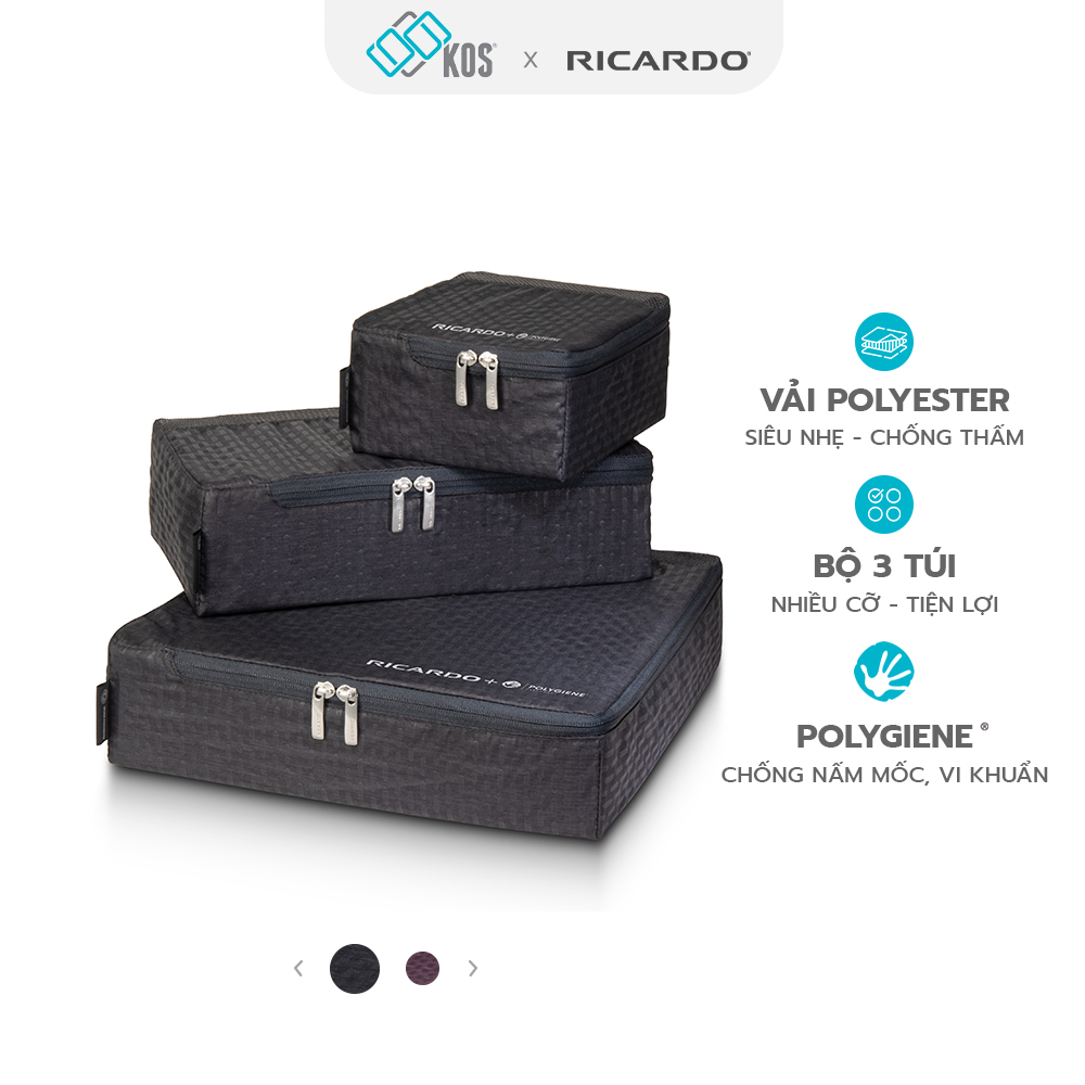 Bộ 3 túi đựng đồ du lịch RICARDO gấp gọn, chất vải chống thấm nước, chống nấm mốc