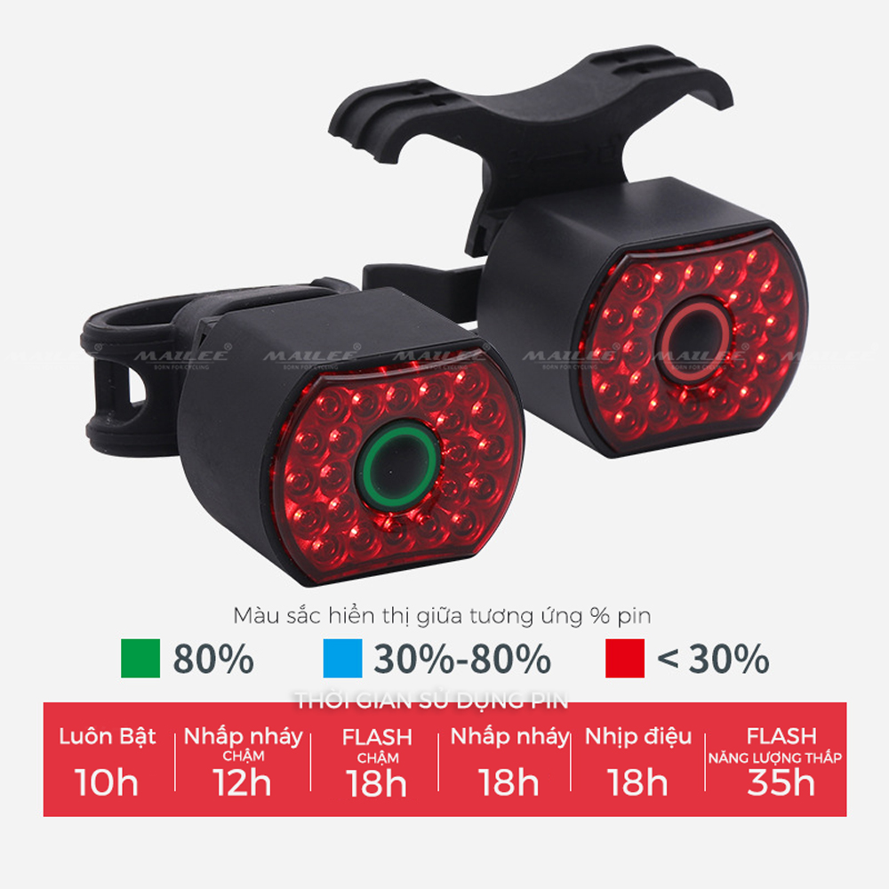 Đèn Đuôi Xe Đạp Thông Minh Cảm Biến Phanh LD-09, 22 bóng LED, tự động tắt khi di chuyển, thời lượng pin lên đến 35h - Mai Lee