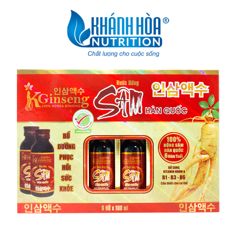 Nước Hồng Sâm Hàn Quốc KGinseng 100% Khánh Hòa Nutrition - Thực Phẩm Bổ Sung Dinh Dưỡng (Hộp 6 lọ x 100ml)