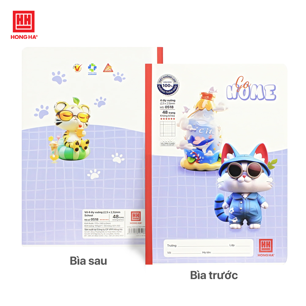 Lốc vở 4 Ô ly 48 trang School Go Home Hồng Hà - 0518