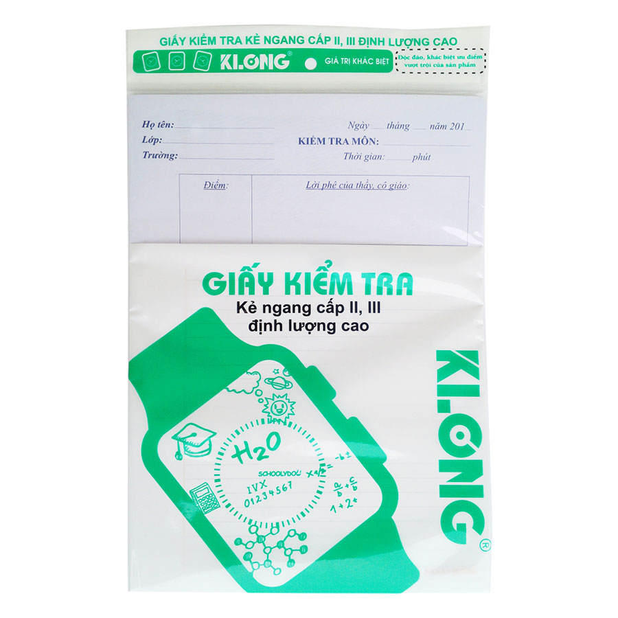 Lốc 10 Giấy Kiểm Tra Cấp 2, 3 Klong B5 MS 277 (25 Tờ)