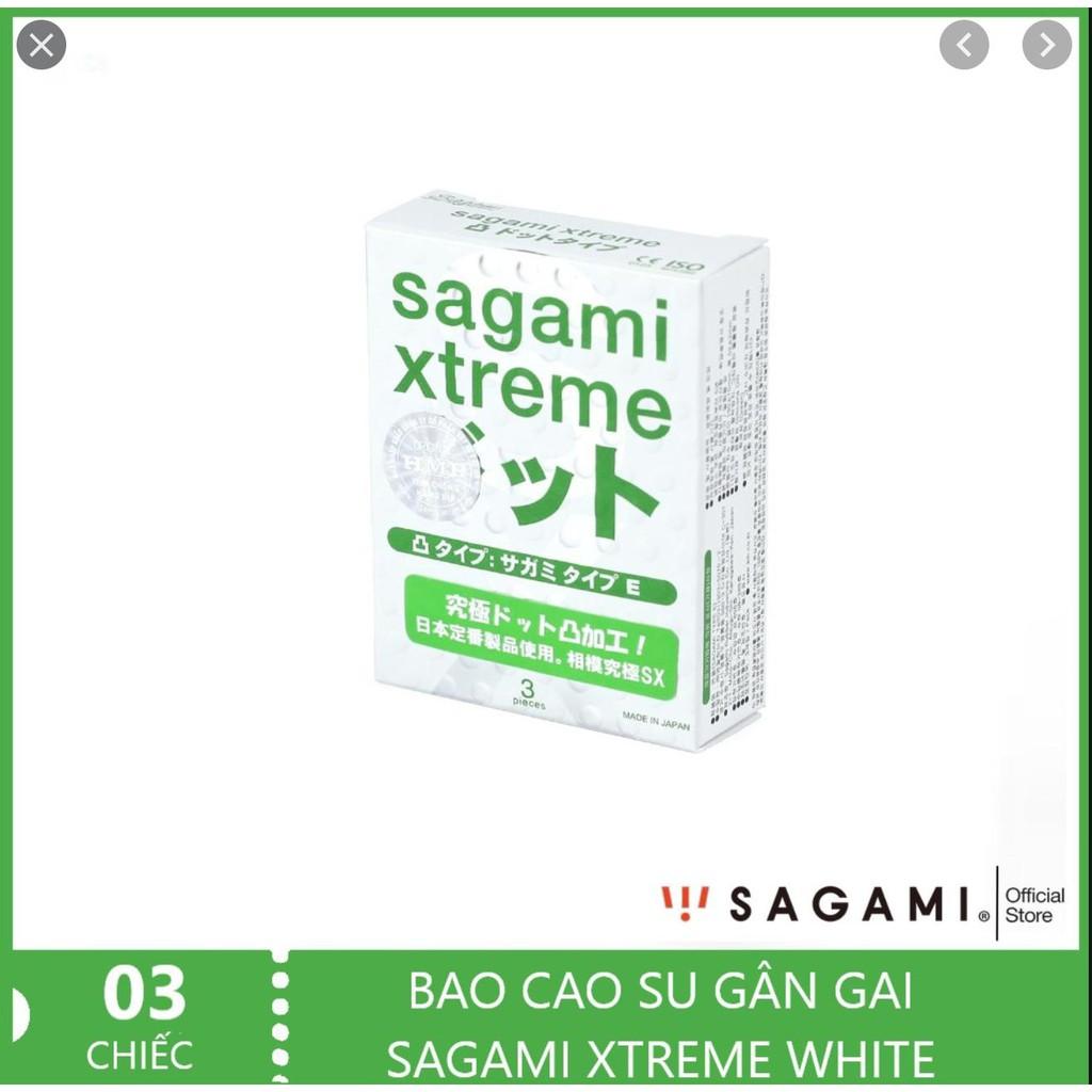 Bao cao su Sagami Xtreme White gai bi, siêu mỏng, ôm khít, không mùi - Xuất xứ Nhật Bản, Hộp 3 chiếc