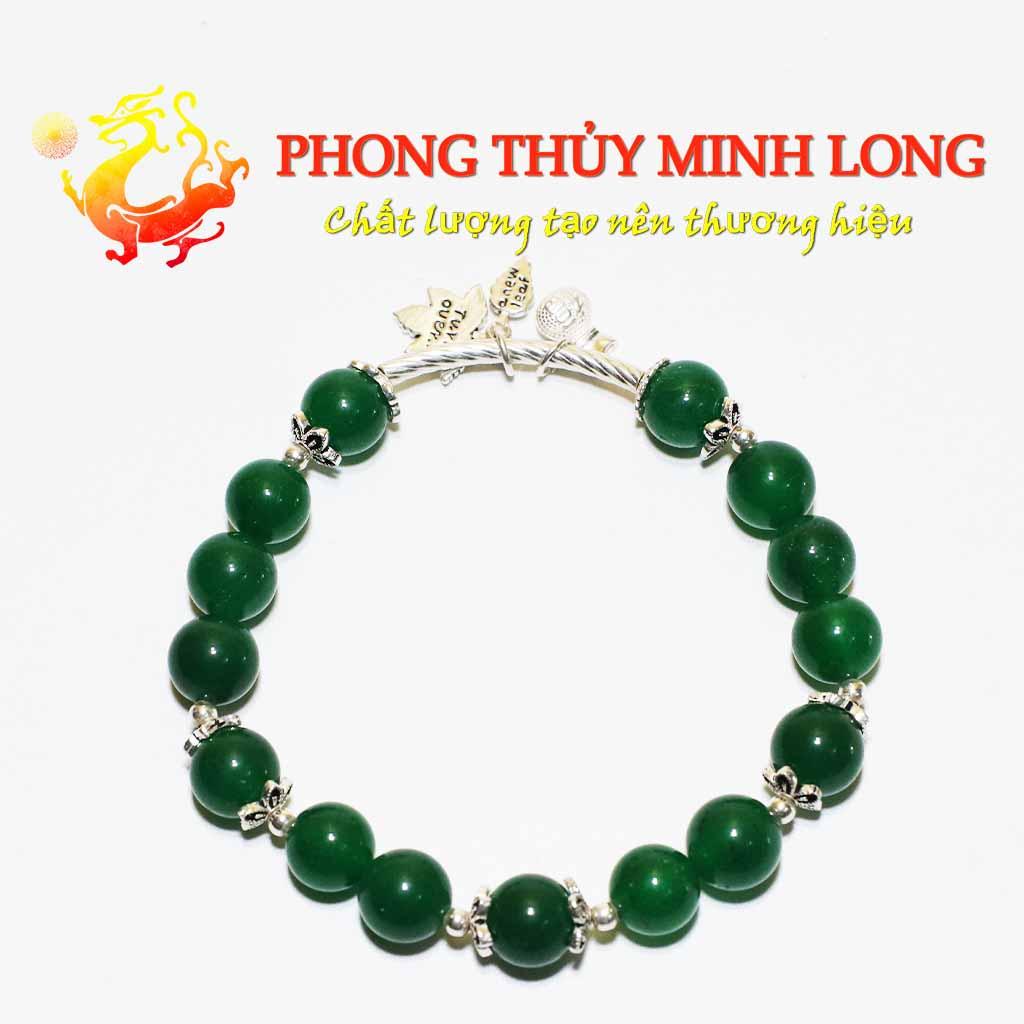 Vòng tay đá Mã Não Xanh mix túi tiền lá bạch dương bạc nhỏ xinh với người mệnh Mộc và Hỏa