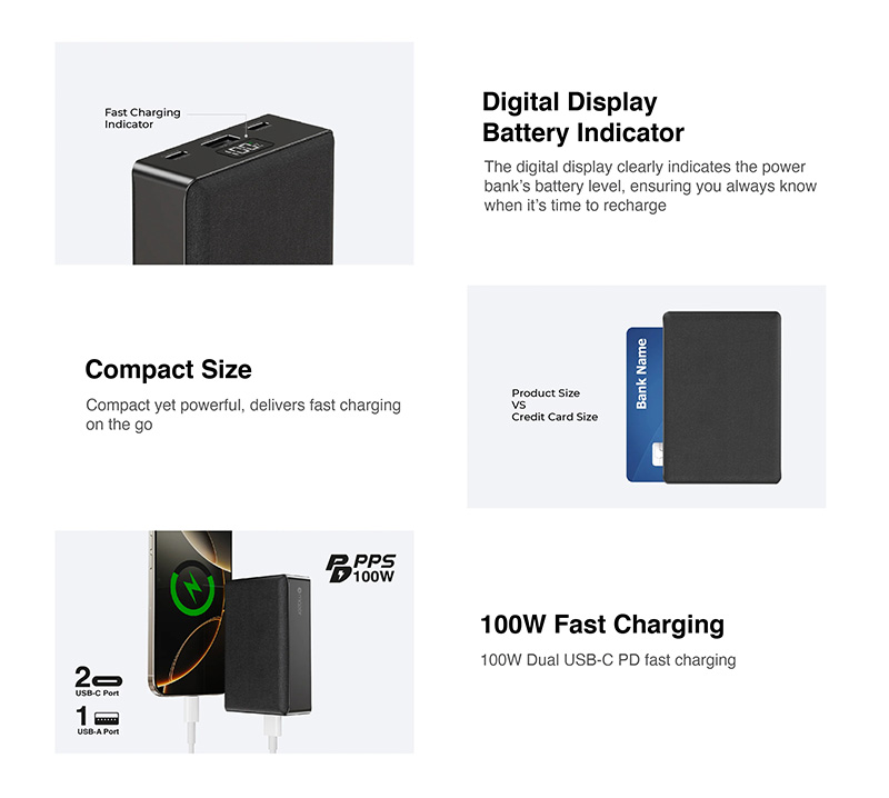 Pin Dự Phòng MAZER PowerCharge PD100W Dung Lượng 24000mAh Sạc Siêu Nhanh Cho Cả Laptop 02xUSB-C 01xUSB-A Kèm Dây Type C Hàng Chính Hãng