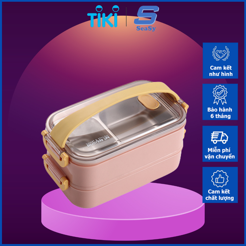 Hộp Cơm Giữ Nhiệt, Hộp Cà Men Inox SEASY SS35, Giữ Nhiệt Thức Ăn Lâu Hơn, 2 Lớp Cách Nhiệt, Thiết Kế Nắp Chống Tràn, An Toàn Sức Khỏe, Tặng Kèm Túi Giữ Nhiệt, Hộp Đựng Bộ Đũa Thìa, Miếng Cọ Rửa Tiện Lợi– Hàng Chính Hãng